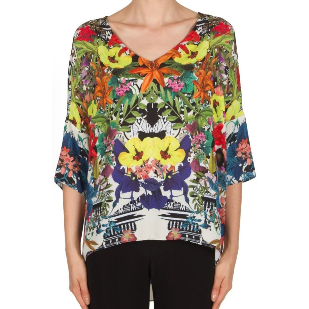 Joseph Ribkoff womens 6 Multicolor Floral Dolman Top Artistic Boho Chic NEW